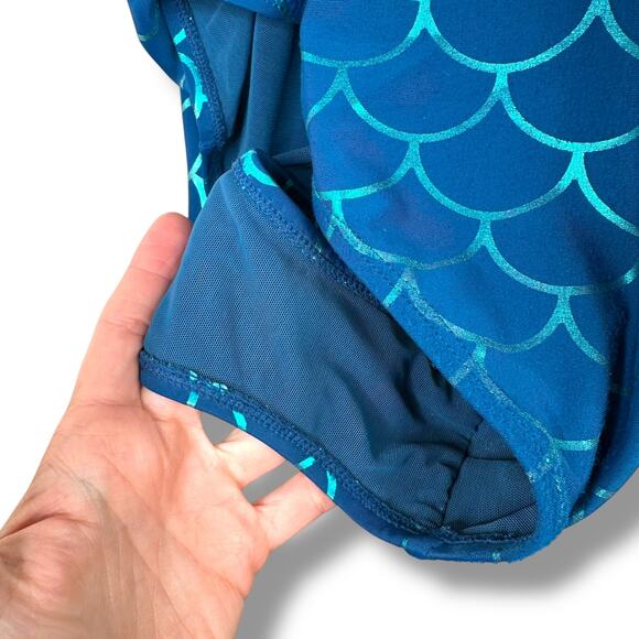 Torrid NWOT Mermaid Scales Blue Wireless Slim Fix Lattice One-Piece Swimsuit - Picture 10 of 14